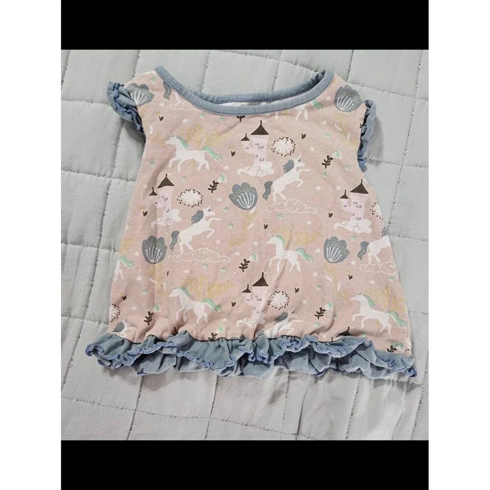 JanieMarie Pink Unicorn Top with Carters Light Blue Ruffle Bloomers
